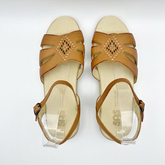 SAS Womens Huarache Adjustable Strap Sandal US Size 7.5 N Tan Leather Flats NIB - Picture 10 of 12